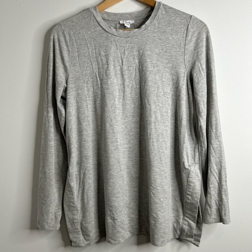 Daily Ritual Shirt Womens L Gray Long Sleeve Tunic Side Slits Basic Neutral